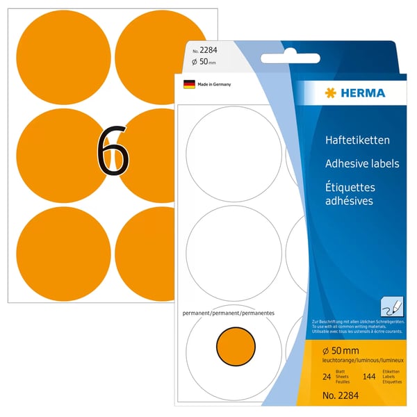 HERMA 2284 självhäftande etiketter Circel Orange 144 styck