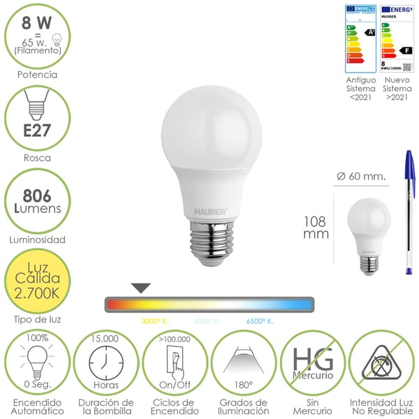 Maurer 19073050 LED-lampe 2700 K 8 W E27