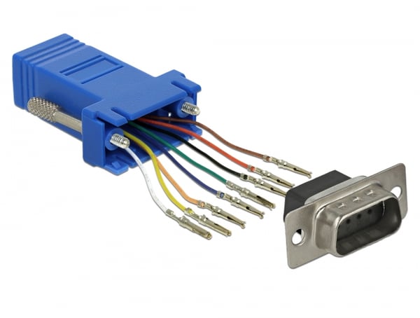 DeLOCK 66167 kabelomvandlare (hane/hona) Sub-D Rj-45 Svart, Blå, Rostfritt stål