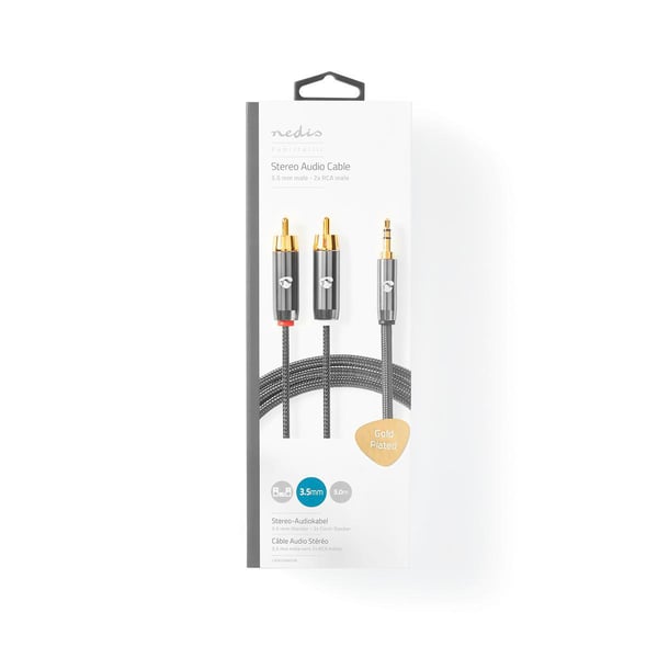 Nedis CATB22200GY50 lydkabel 5 m 3.5mm 2 x RCA Grå