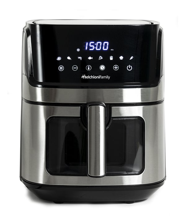 Melchioni 118340033 frituregryde Enkelt 6,5 L Enkeltstående 1600 W Varmluftsteger Sort, Rustfrit stål