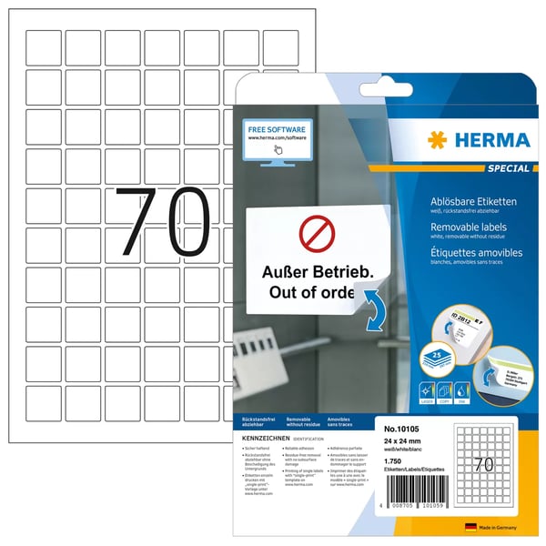Miniatyrbillede 1 af 2: HERMA 10105 print etiket Hvid Selvklæbende printeretiket