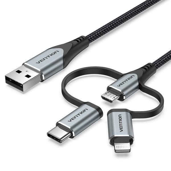 Vention CQJHF mobiltelefonkablar Grå 1 m USB A Lightning + micro-USB B + USB C