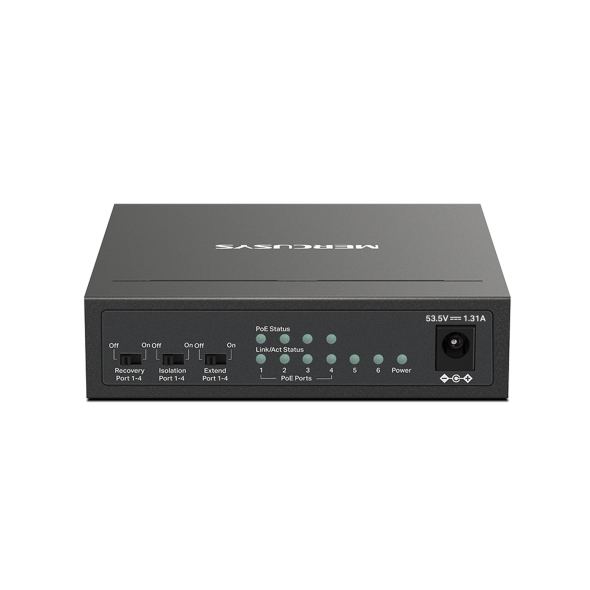 Miniatyrbillede 2 af 3: Mercusys MS106P netværksswitch Ikke administreret Fast Ethernet (10/100) Strøm over Ethernet (PoE) Bord-/vægmontering Sort