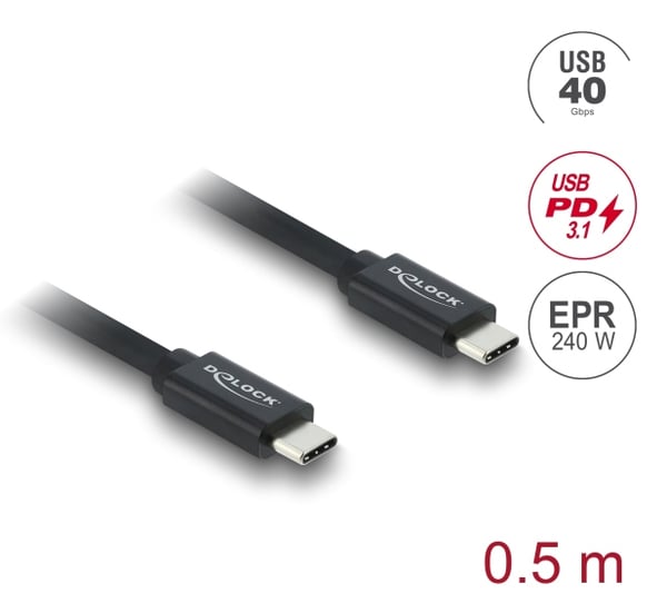 DeLOCK 81705 USB-kaapeli USB4 Gen 3x2 0,5 m USB C 40 Gbit/s 240 W Musta