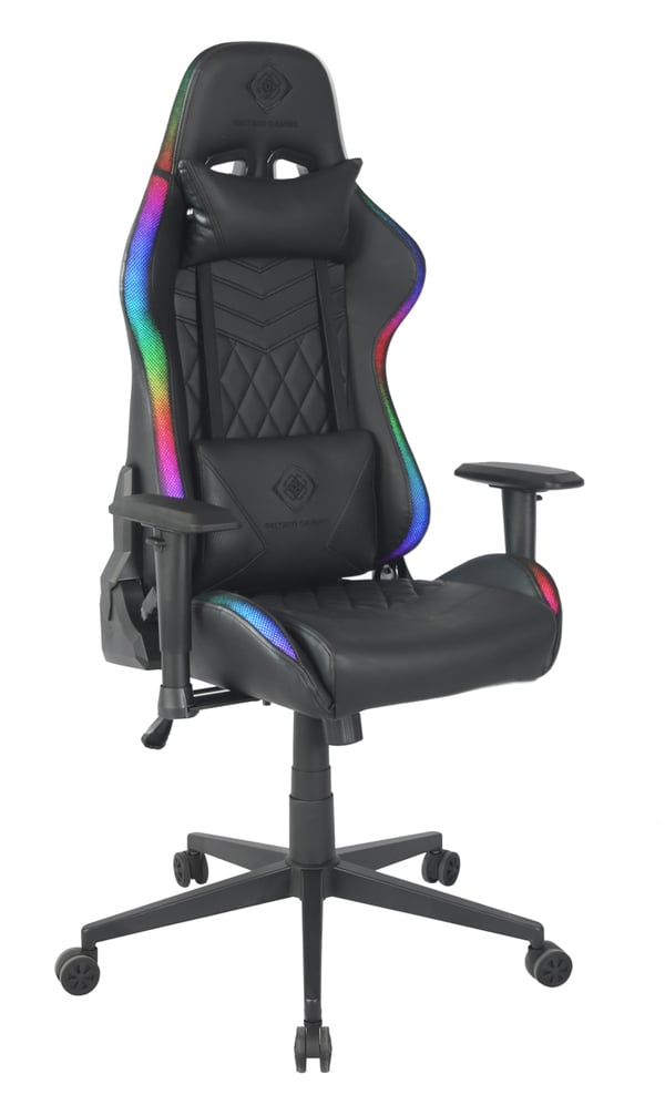 Deltaco Gaming RGB-pelituoli, keinonahkaa, 332 eri valaistustilaa, niskatyyny, selkätyyny, musta/RGB