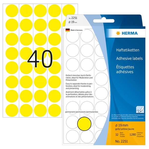 HERMA 2251 liimaetiketti Ympyrä Keltainen 1280 kpl