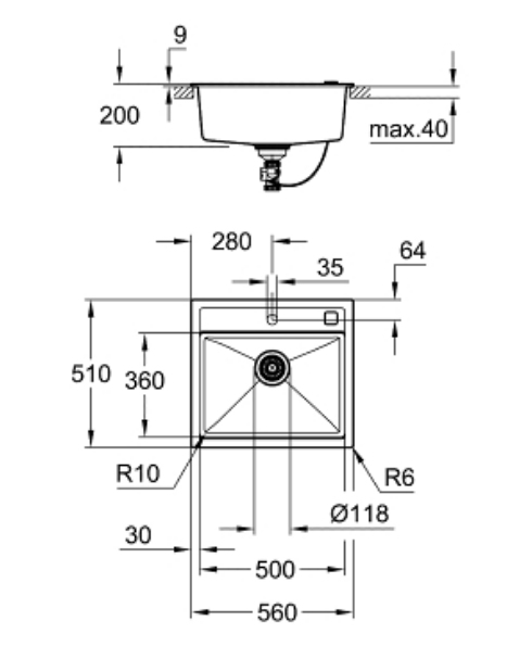 GROHE K700 Top-monteret vask Rektangulær Kvartskomposit