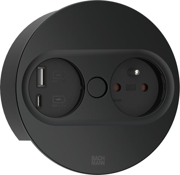 Bachmann 946.106 stikkontakt Type E + USB A + USB C Sort