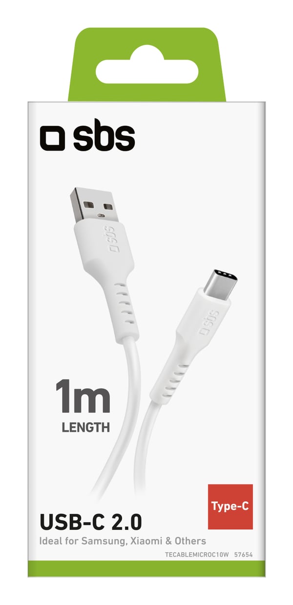 SBS TECABLEMICROC10W USB-kaapeli USB 2.0 1 m USB A USB C 0,48 Gbit/s Valkoinen