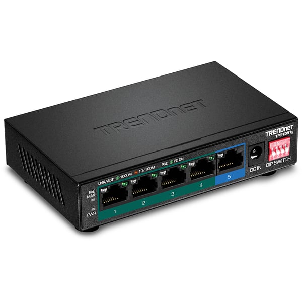 Miniatyrbild 1 av 5: Trendnet TPE-TG51G nätverksswitchar Gigabit Ethernet (10/100/1000) Strömförsörjning via Ethernet (PoE) stöd Svart