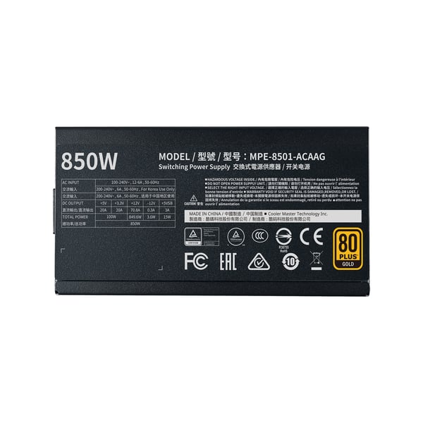 Cooler Master MWE Gold 850 - V2 Full Modular enhed til strømforsyning 850 W 24-pin ATX ATX Sort
