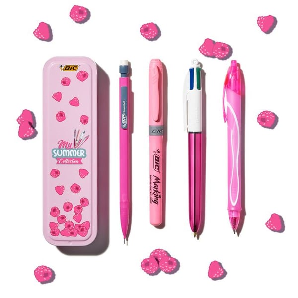 Miniatyrbild 1 av 3: BIC Summer Pink Box Svart, Blå, Grön, Röd Fastklämbar, indragbar kulspetspenna 5 styck
