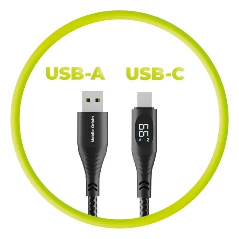 Mobile Origin MO-66WDC-CB1 USB-kablar 1,5 m USB A USB C 0,48 Gbit/s 66 W Svart