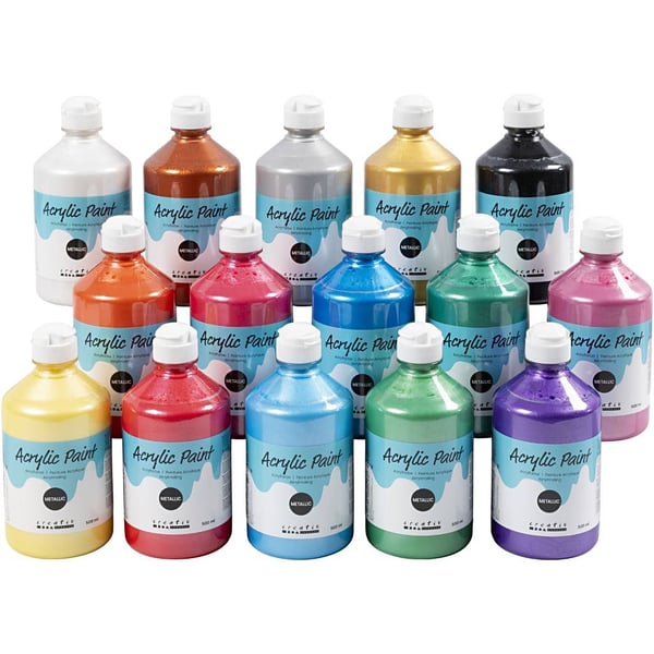 Creativ Company 32200 akryyliväri 500 ml Sininen, Vihreä, Musta, Keltainen, Vaaleanpunainen, Punainen, Harmaa, Valkoinen, Purppura, Oranssi, Kulta, Pronssi, Hopea, Vaaleansininen, Vaaleanvihreä Pullo