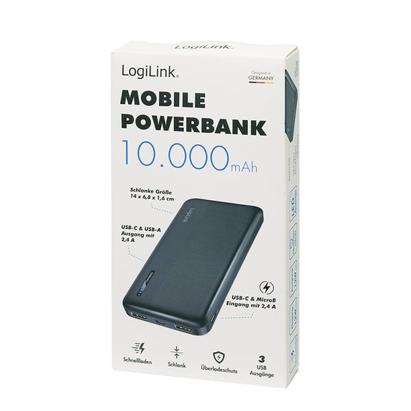 LogiLink PA0338RF basstationer 10000 mAh Svart