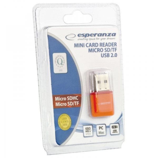 Esperanza EA134O kortlæser USB 2.0 Orange, Sølv, Transparent