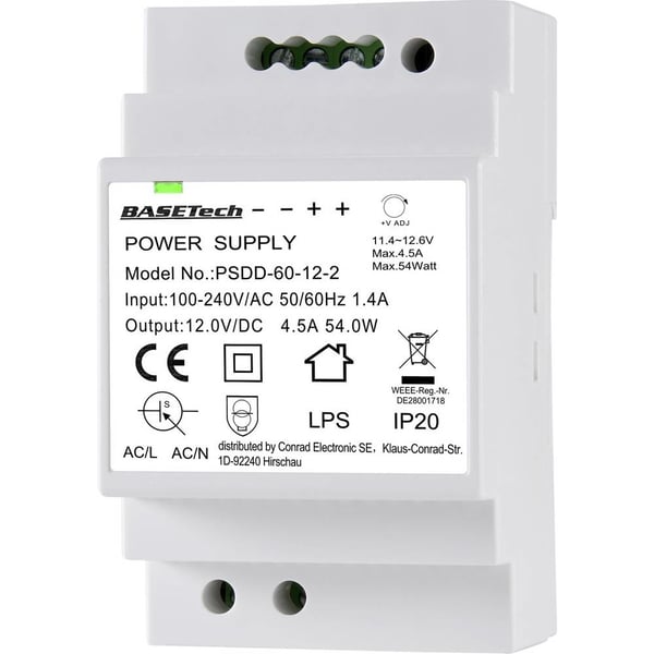 Miniatyrbillede 2 af 4: BASETech PSDD-60-12-2 strømforsyningstransformer Hvid