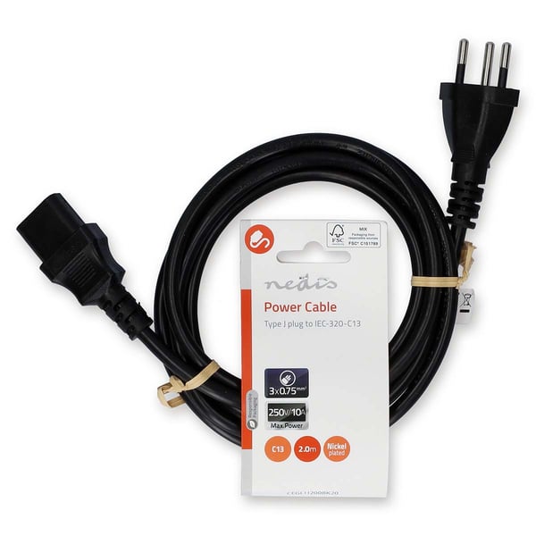 Nedis CEGL11200BK20 el-ledning Sort 2 m IEC 320