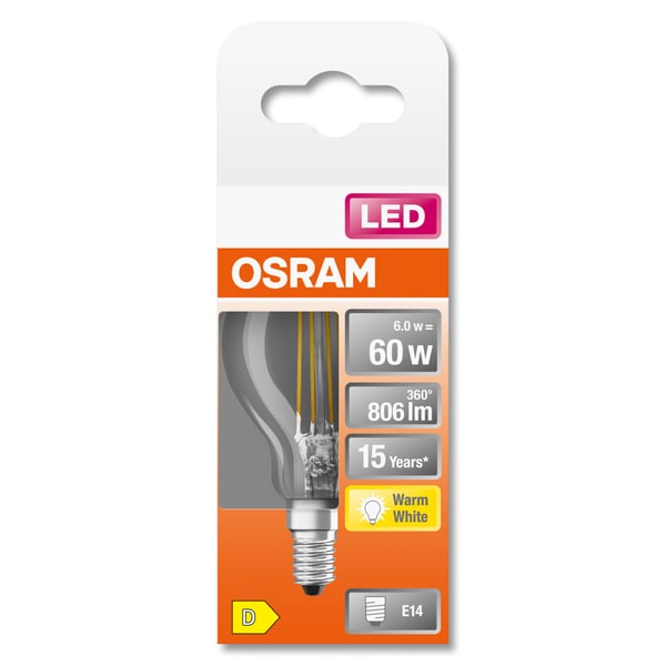 Miniatyrbild 4 av 4: Osram STAR LED-lampor Varmvitt 2700 K 5,5 W E14 D
