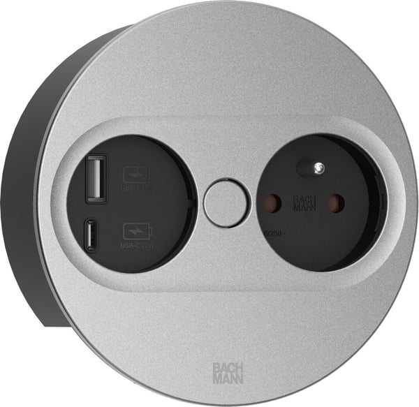 Bachmann 946.014 stikkontakt Type E + USB A + USB C Rustfrit stål