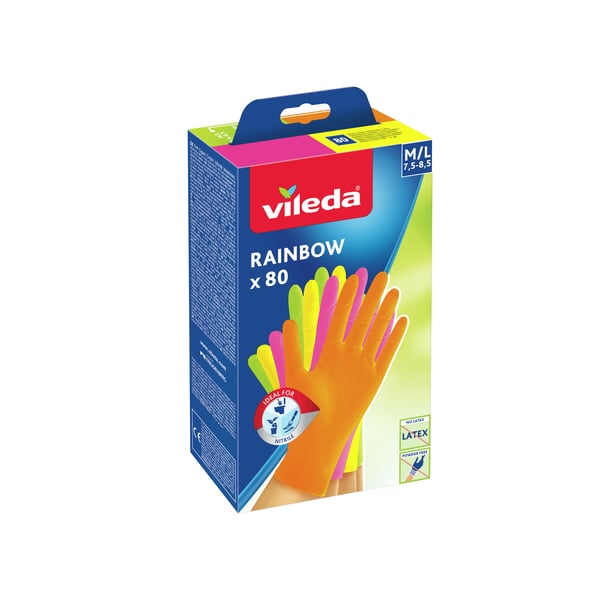 Miniatyrbild 1 av 2: Vileda 4023103216570 städhandske Nitril Grön, Orange, Rosa, Gul Unisex M/L