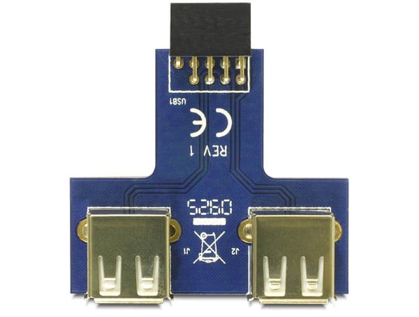 Miniatyrbillede 3 af 3: DeLOCK 9-pin 2.54 mm/2 x USB 2.0 1 x 9-pin 2.54 mm 2 x USB 2.0-A Sort, Blå, Sølv