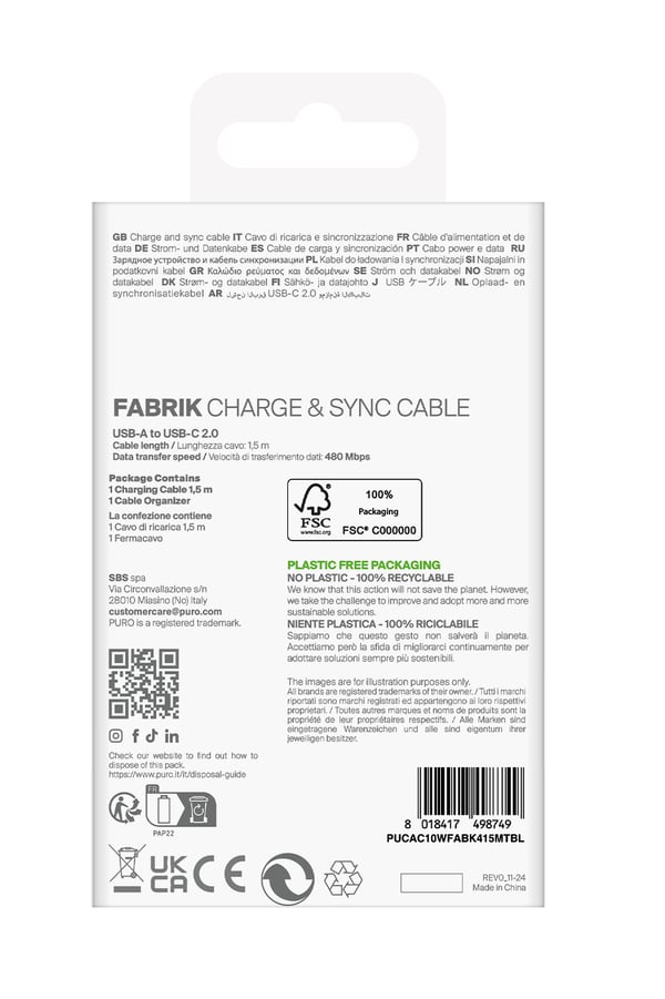 Miniatyrbillede 2 af 3: PURO PUCAC10WFABK415MTBL USB-kabel USB 2.0 1,5 m USB A USB C Blå