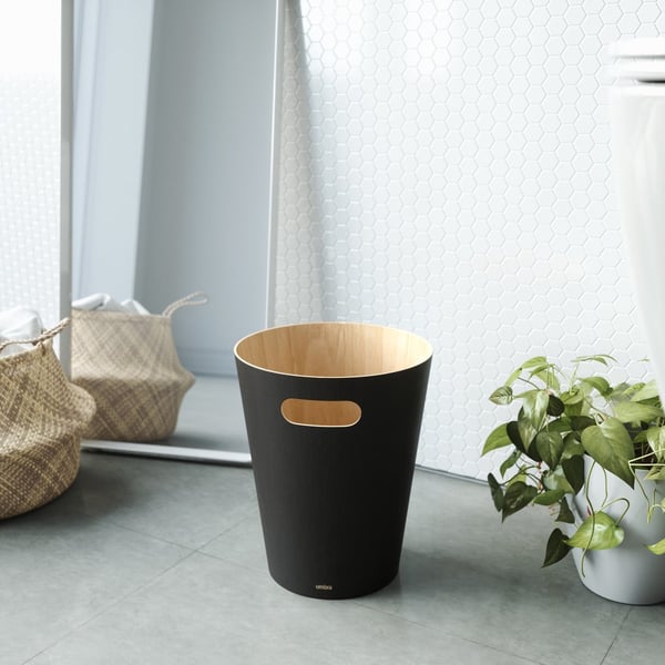 Umbra 082780-045 papperkorgar 7,5 l Rund Trä Svart, Trä