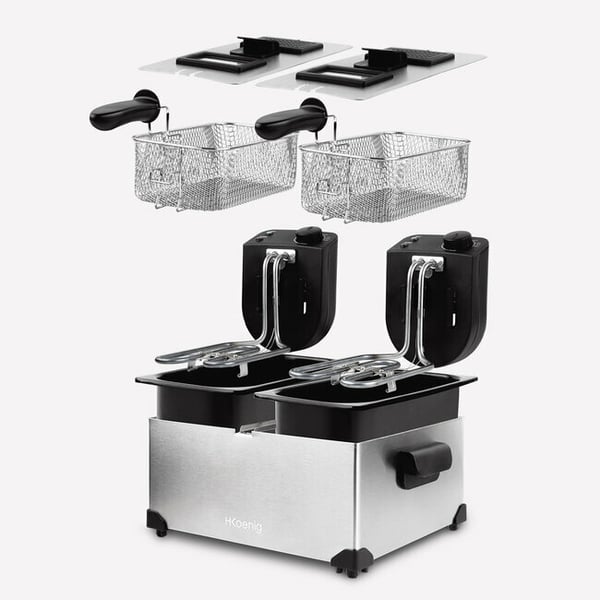 H.Koenig DFX600 rasvakeitin Kaksois 6 L Erillinen 3600 W Musta, Ruostumaton teräs