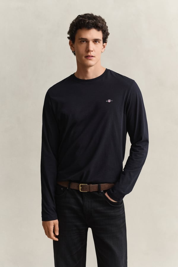 Miniatyrbillede 1 af 6: Gant 2004049-5 T-shirt Rib-knit neckline Langærmet Bomuld