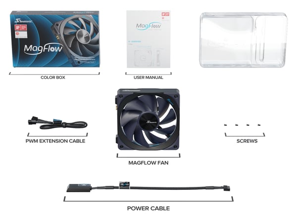Miniatyrbillede 8 af 9: Seasonic MagFlow 1-Fan Kit Computerkabinet Ventilator 12 cm Sort 1 stk