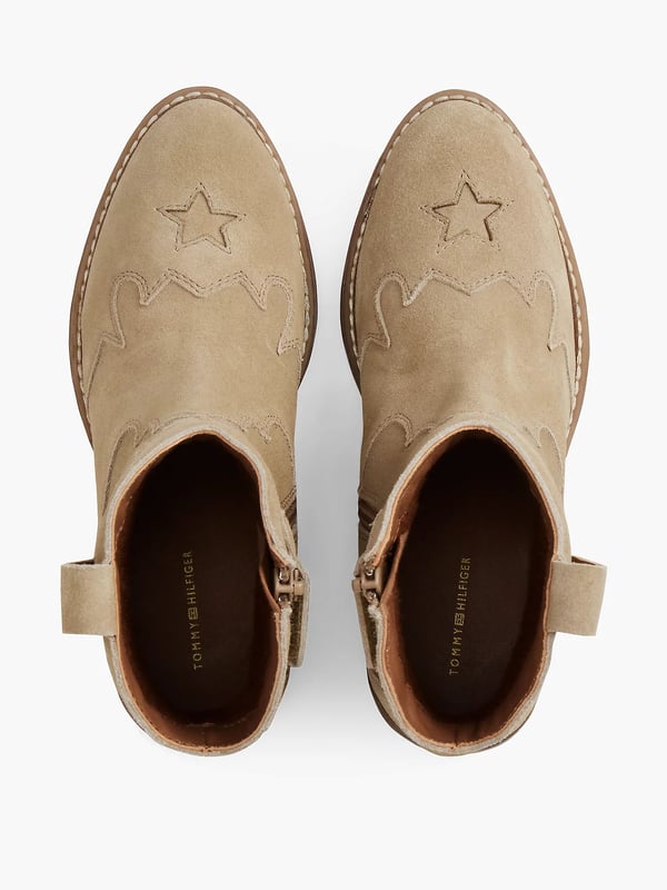Tommy Hilfiger Suede Topstitch Flag Western Boots Gråbrun