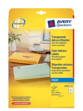 Miniatyrbillede 1 af 2: Avery J4721-25 print etiket Transparent
