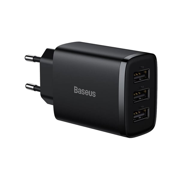 Baseus vegglader med 3 USB-porter, 17 W – Svart / USB-lader med tre porter Baseus vegglader med 3 USB-porter, 17 W – Svart / USB-lader med tre porter