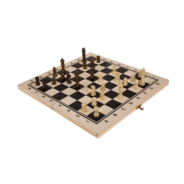Skaksæt i træ 34 x 34 cm / klassisk brætspil / træskak med brikker / skak i gaveæske