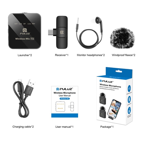 Puluz Trådløse mikrofoner med modtager til enheder med USB-C