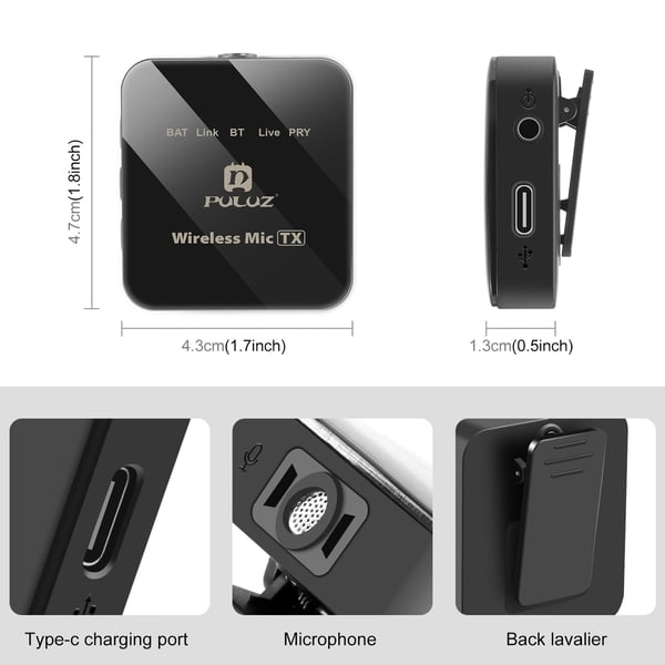 Puluz Trådløse mikrofoner med modtager til enheder med USB-C