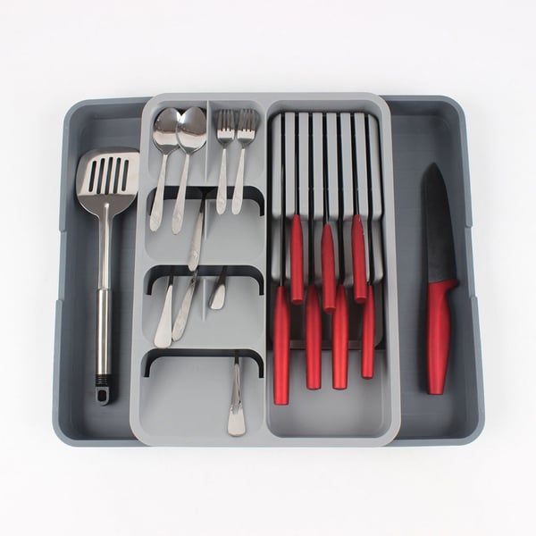 Justerbar bestik- og knivboks 40 x 29,5-56 x 5,5 cm