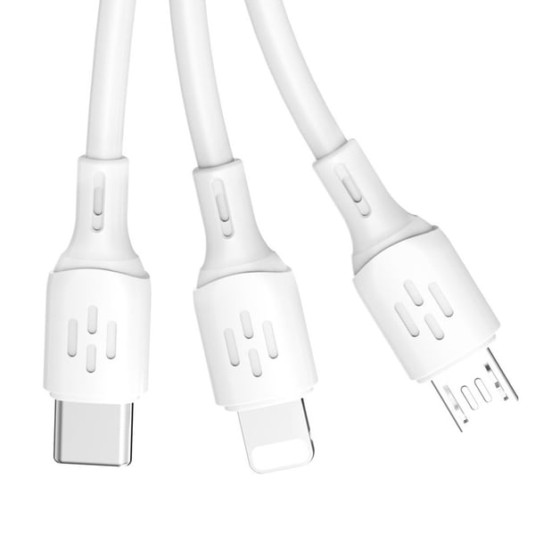 Dudao 3-i-1 USB-kabel - USB-C / microUSB / Lightning 6A 1,2m - Hvid
