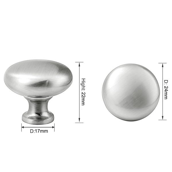 Knopper til låger og skuffer - 24mm 10-pak mat rustfrit stål