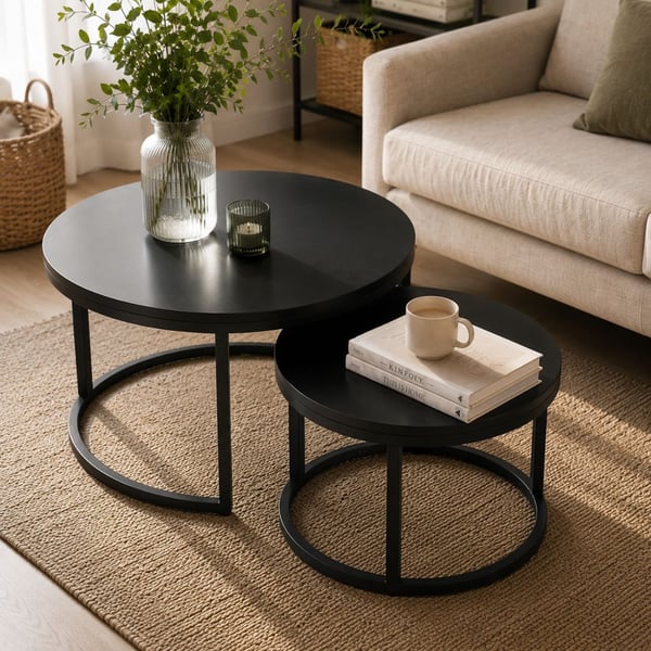 Stilrent set med två runda soffbord - Svart/Svart