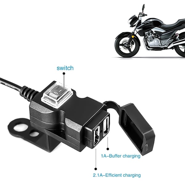 Vandtæt dobbelt USB-port til motorcykel 5V 1A/2.1A
