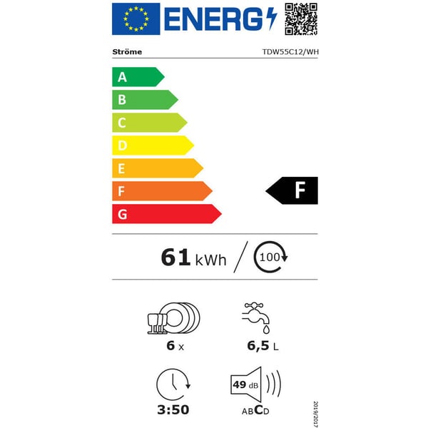 Ströme Benkoppvaskmaskin TDW55C12/WH – Effektiv, Energieffektiv, 6 Kuverter