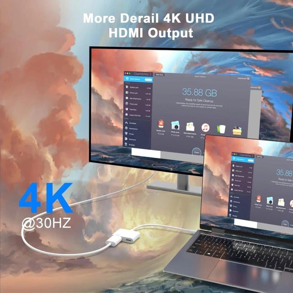 USB-C til HDMI + USB-C-adapter med høy oppløsning