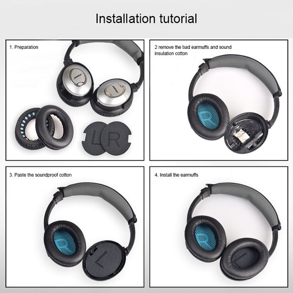 Myke øreputer for Bose QC2 / QC15 / AE2 / QC25 / QC35 - Svart