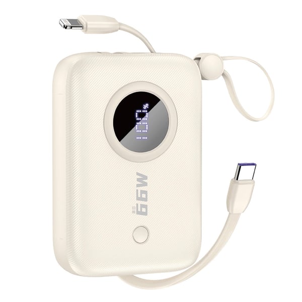 Powerbank 10000mAh med USB-C och Lightning-kabel - Beige