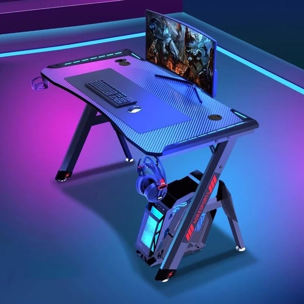 Gamingbord 140 x 60 cm / spillebord / RGB-bord / computerskrivebord med kulfiberstruktur