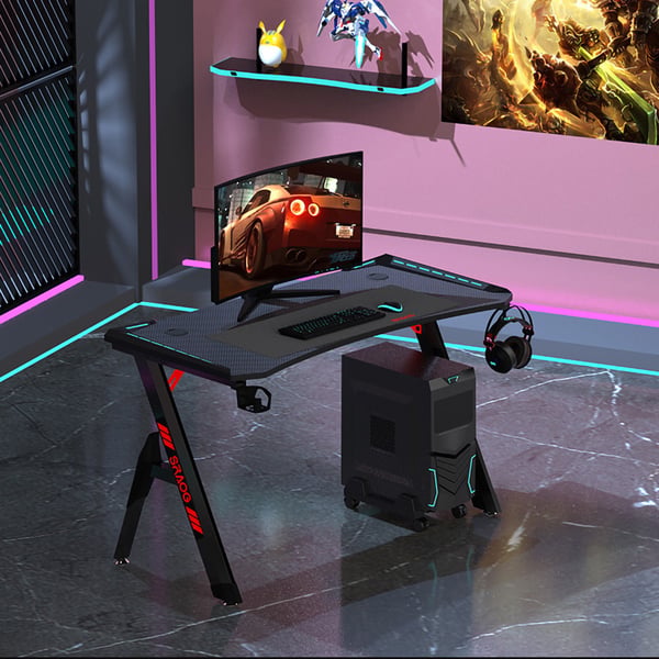 Gamingbord 140 x 60 cm / spillebord / RGB-bord / computerskrivebord med kulfiberstruktur