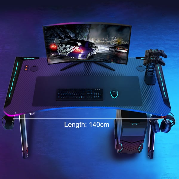 Gamingbord 140 x 60 cm / spillebord / RGB-bord / computerskrivebord med kulfiberstruktur